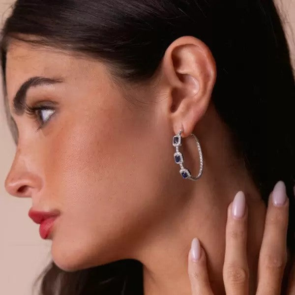 5ctw Emerald Cut Sapphire Hoop Earrings