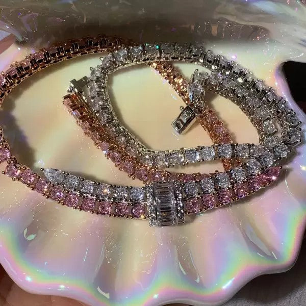 10.8ctw Round Cut Pink Sapphire Statement Necklace