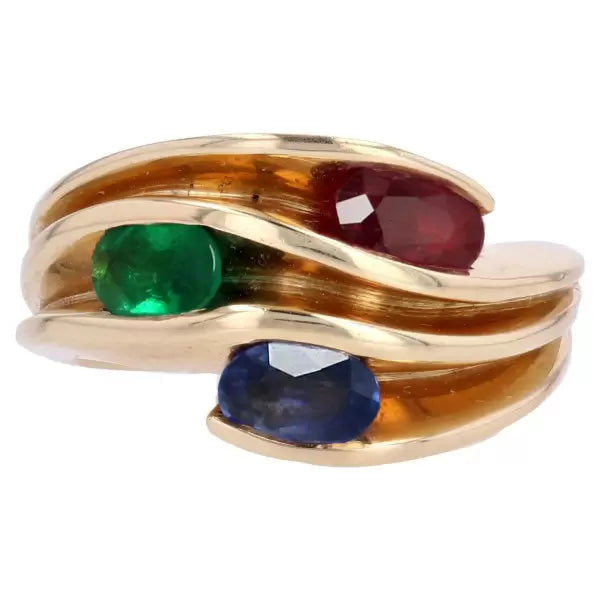 Modern 3ctw Oval Cut Sapphire Emerald Ruby Wave Ring