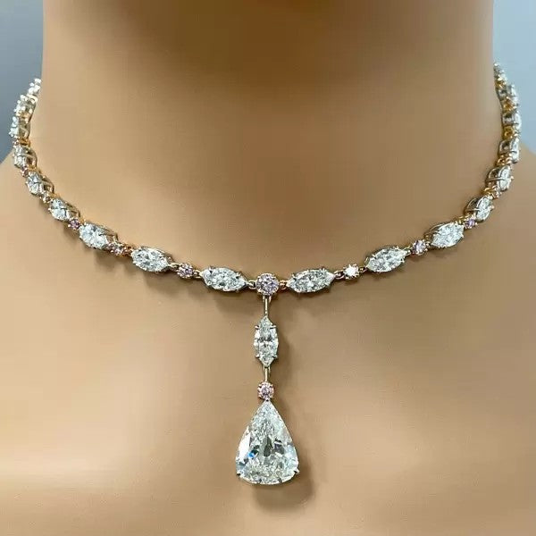 27.76ct Pear Cut White Sapphire Statement Necklace