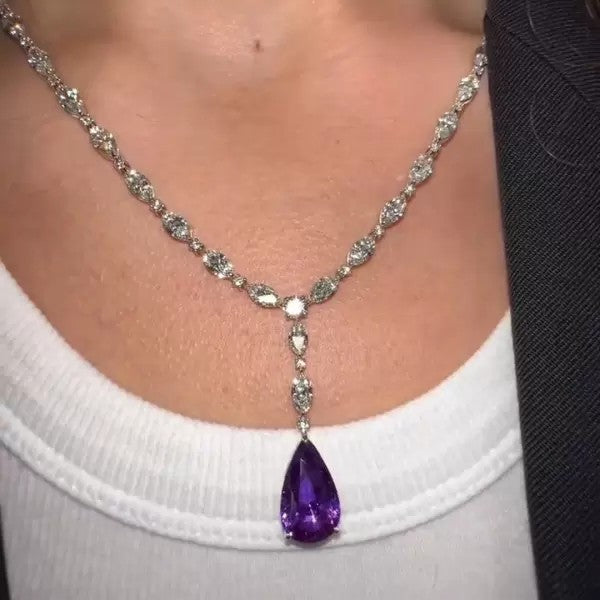 6ctw Pear Cut Amethyst Pendant Necklace