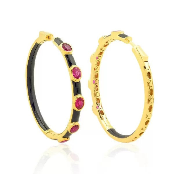 6ctw Oval Cut Ruby Enamel Hoop Earrings