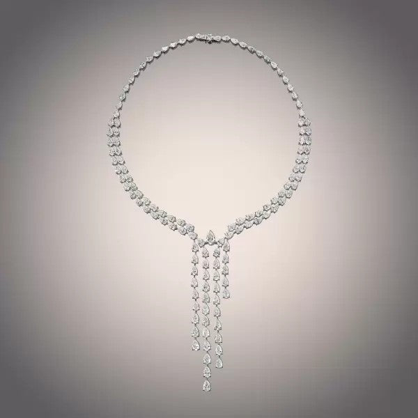 24ctw Pear Cut White Sapphire Chandelier Statement Necklace