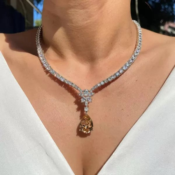 26ctw Pear Cut Champagne Sapphire Pendant Necklace