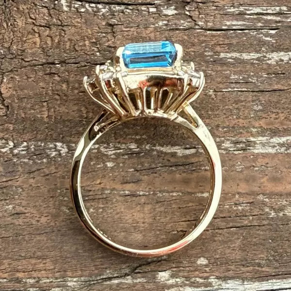 8.42ctw Emerald Cut Blue Topaz Cocktail Ring