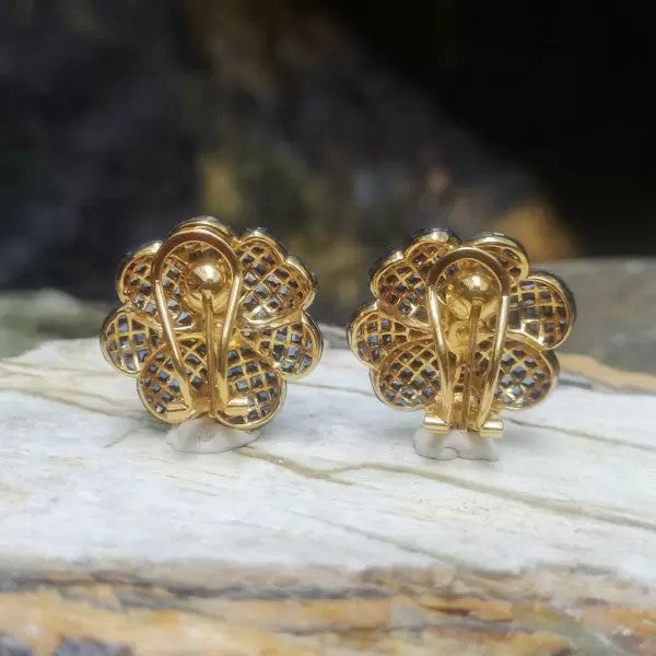 16ctw Asscher Cut Sapphire Flower Stud Earrings