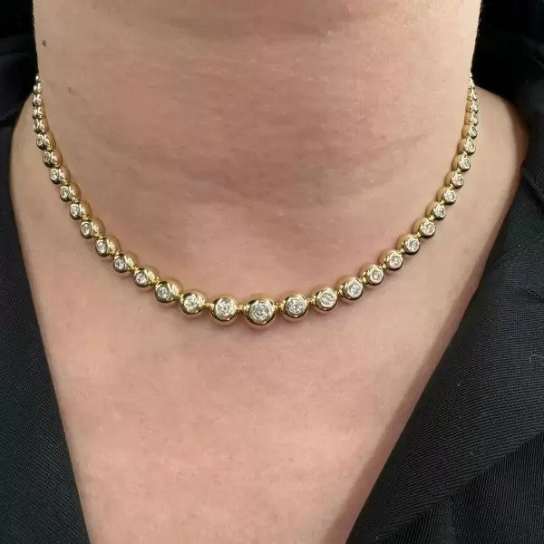 10ctw Round Cut White Sapphire Vintage Graduated Diamond Bubble Tennis Necklace