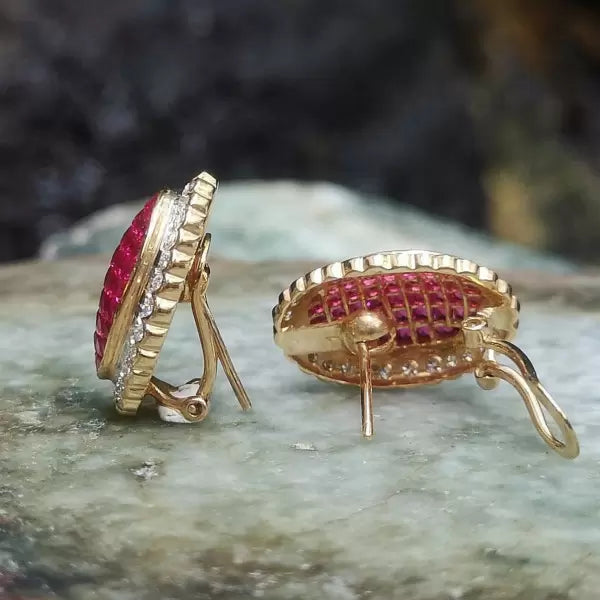 8.84ctw Asscher Cut Ruby Invisible Set Stud Earrings