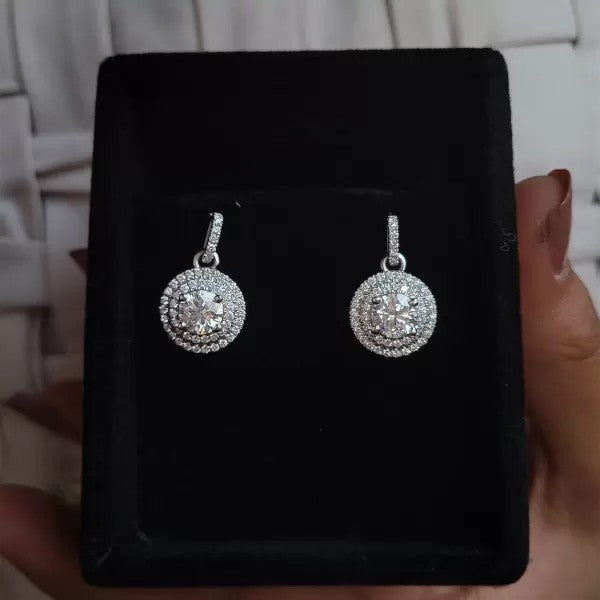 8ctw Round Cut White Sapphire Halo Dangle Drop Earrings