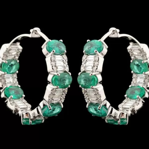 10.8ctw Oval Cut Emerald Hoop Earrings