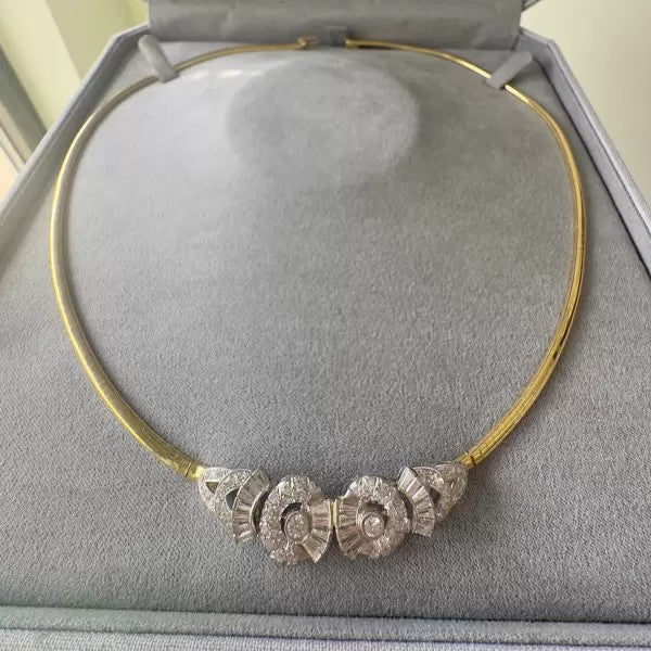 Vintage 9ctw Baguette Cut White Sapphire Two-Tone Necklace