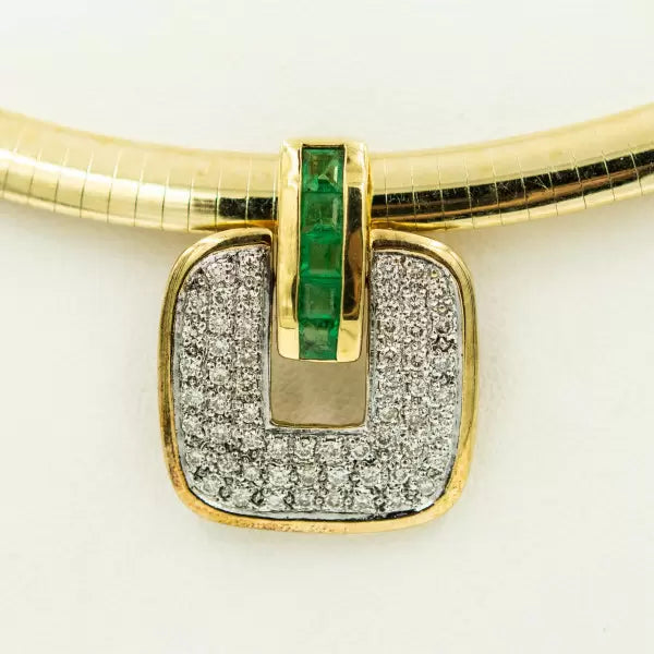 3ctw Round Cut Emerald Pendant Omega Necklace