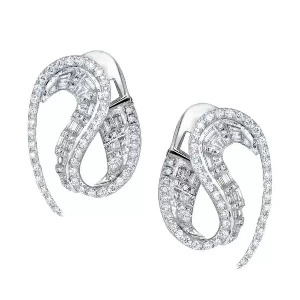2ctw Baguette Cut White Sapphire Wave Stud Earrings