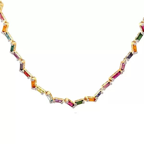 12.75ctw Baguette Cut Rainbow Sapphire Statement Necklace