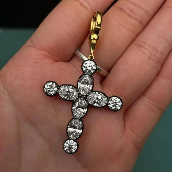 10.5Ctw Round Cut White Sapphire Cross Pendant Necklace