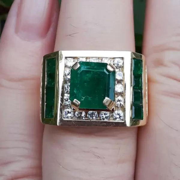 3.7ctw Asscher Cut Emerald Wedding Cocktail Ring