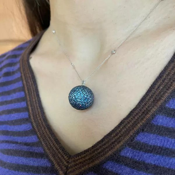 18.2ctw Round Cut Sapphire Pave Pendant Necklace