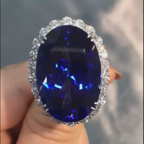 18ct Oval Cut Blue Sapphire Engagement Ring