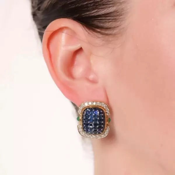 9ctw Asscher Cut Sapphire Invisible Set Stud Earrings