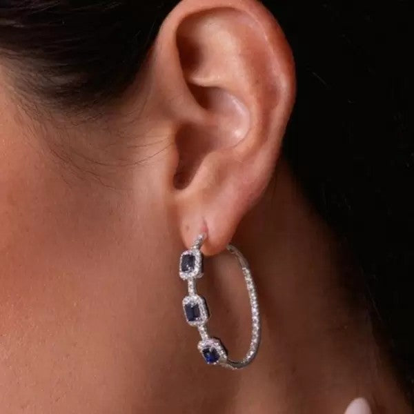 5ctw Emerald Cut Sapphire Hoop Earrings