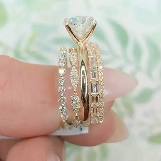 3ct Round Cut White Sapphire 5pcs Bridal Set in Gold Metal