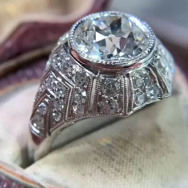 5ctw Round Cut White Sapphire Vintage Art Deco Ring