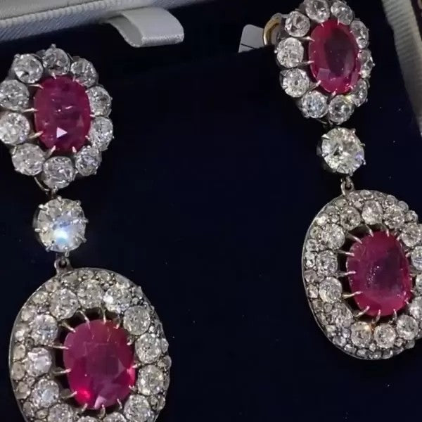 20ctw Vintage Oval & Cushion Cut Ruby Cocktail Drop Earrings