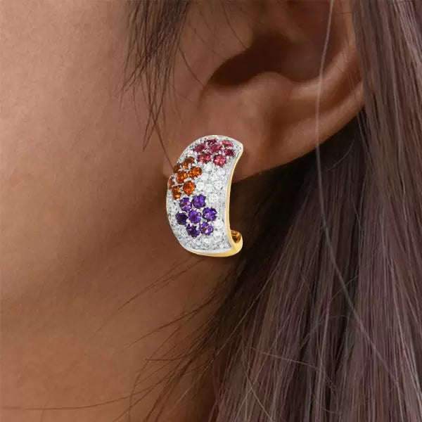 5.3ctw Round Cut Multi-Gemstone Omega Clip Gold Dome Earrings