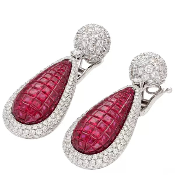 15ctw Vintage Asscher Cut Ruby Invisible Setting Earrings