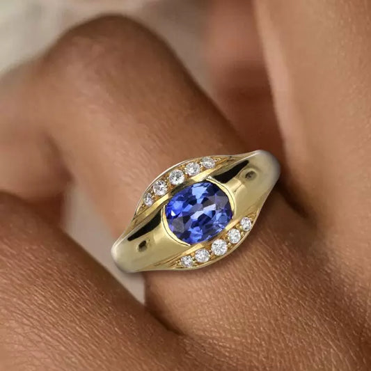 4.2ctw Round Cut Sapphire And White Shpphire Engagement Ring