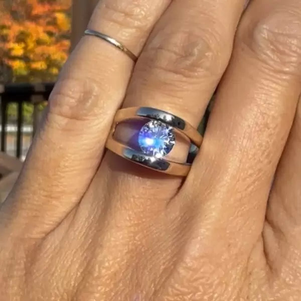 3ctw Round Cut White Sapphire Tension Set Engagement Ring