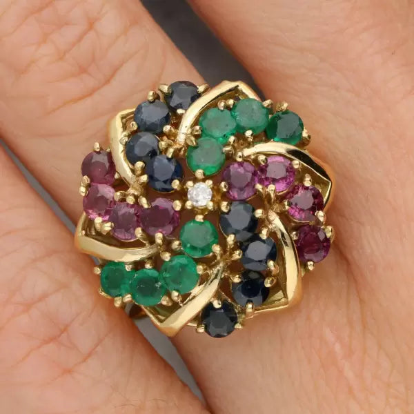 3.2ctw Round Cut Ruby Emerald Sapphire Cocktail Ring