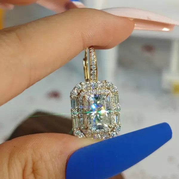 6ctw Radiant Cut White Sapphire Halo Drop Earrings