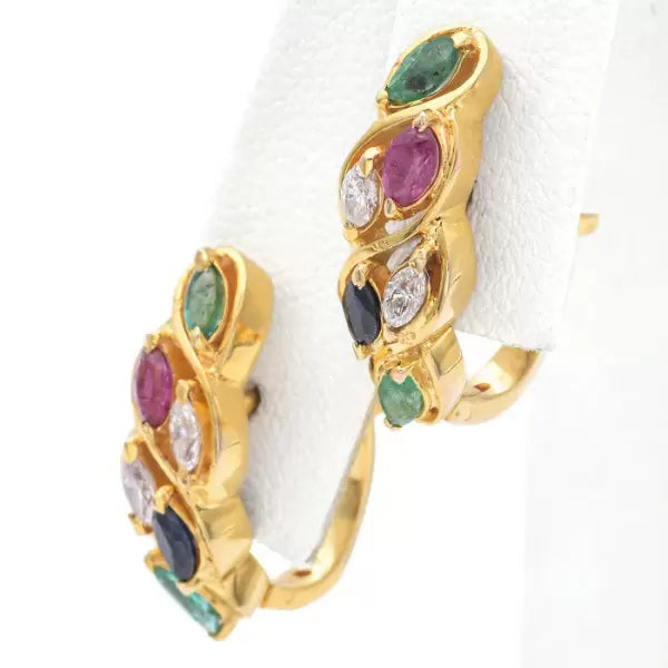 2.25ctw Marquise Cut Ruby Sapphire Emerald Omega-Back Stud Earrings