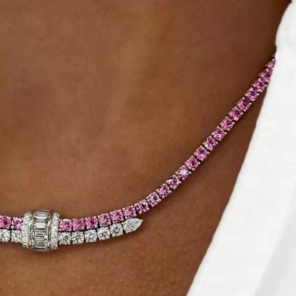 10.8ctw Round Cut Pink Sapphire Statement Necklace
