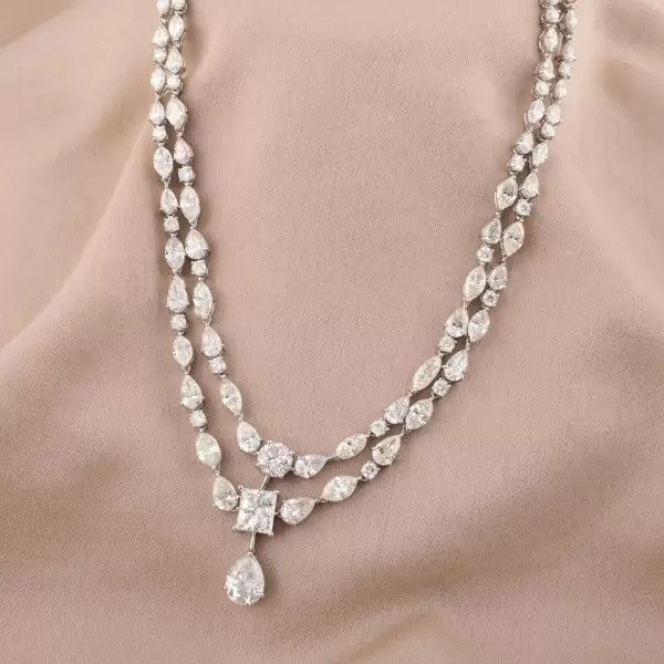 24.2ctw Multi-Cut White Sapphire Statement Necklace