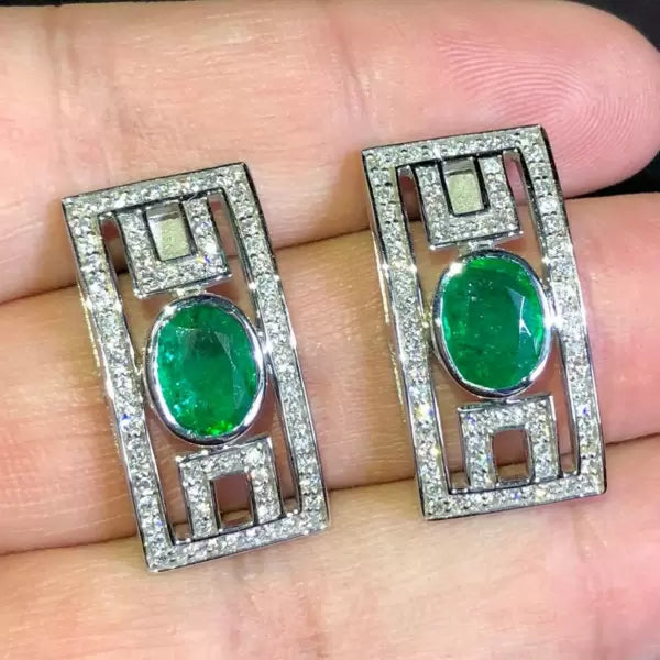 Art Deco 8ctw Oval Cut Emerald Stud Earrings