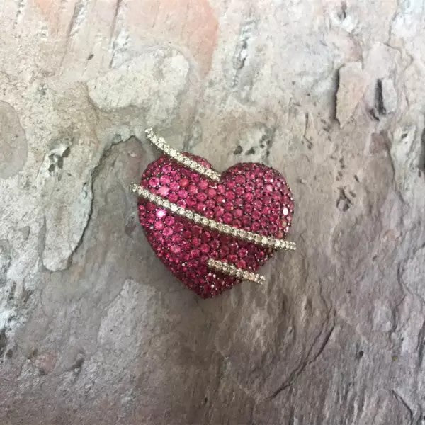 7.5ctw Round Cut Pink Sapphire Pave Heart Pendant Necklace