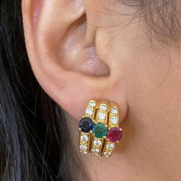 8ctw Round Cut Sapphire Ruby Emerald Hoop Earrings