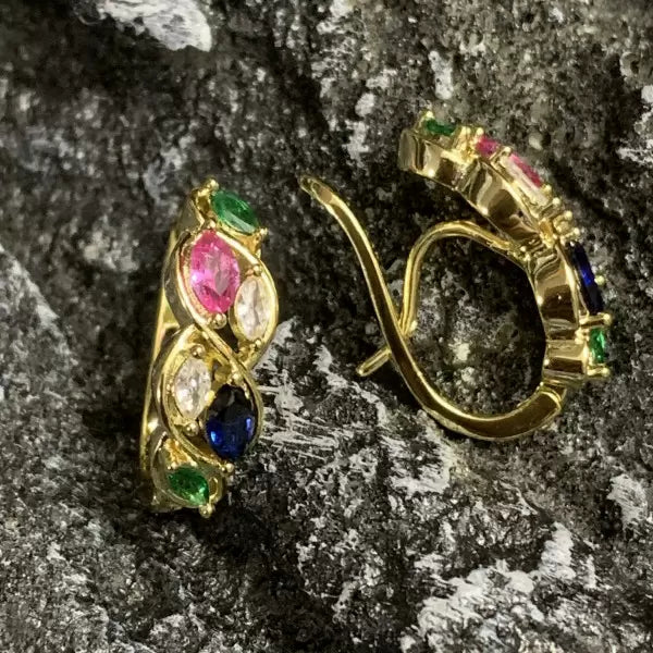 2.25ctw Marquise Cut Ruby Sapphire Emerald Omega-Back Stud Earrings