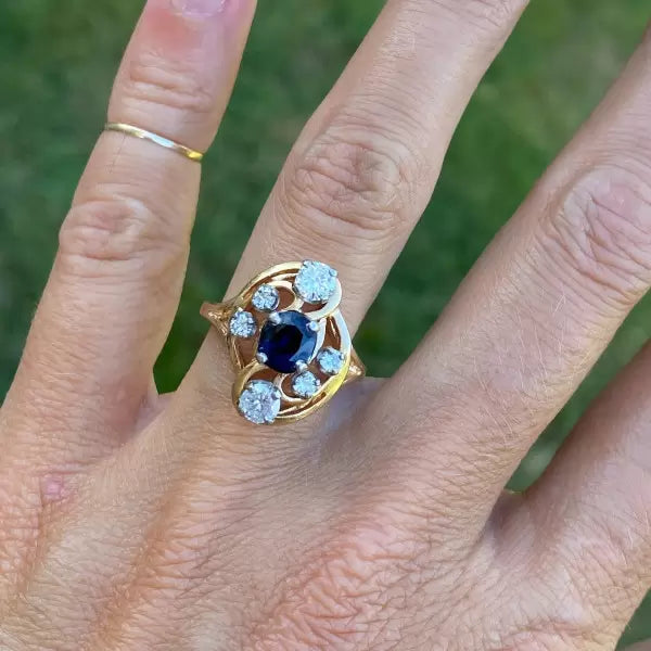 Vintage Estate 3ctw Oval Cut Sapphire Freeform Ring