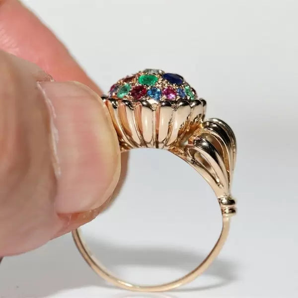 Vintage 3.3ctw Round Cut Ruby Sapphire Emerald Ring