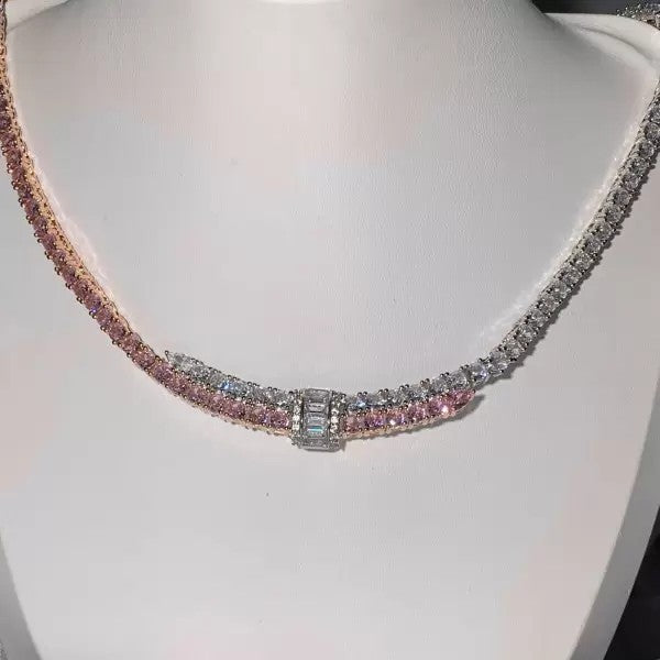 10.8ctw Round Cut Pink Sapphire Statement Necklace