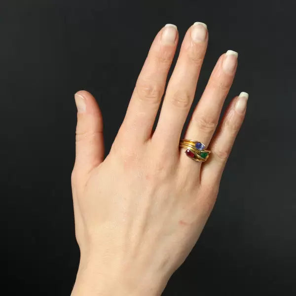 Modern 3ctw Oval Cut Sapphire Emerald Ruby Wave Ring