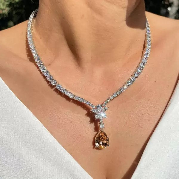 26ctw Pear Cut Champagne Sapphire Pendant Necklace