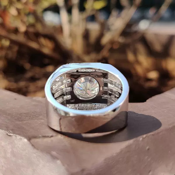 6.24ctw Round Cut White Sapphire Wide Engagement Ring