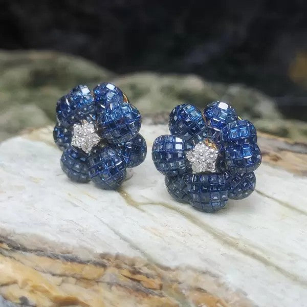 16ctw Asscher Cut Sapphire Flower Stud Earrings