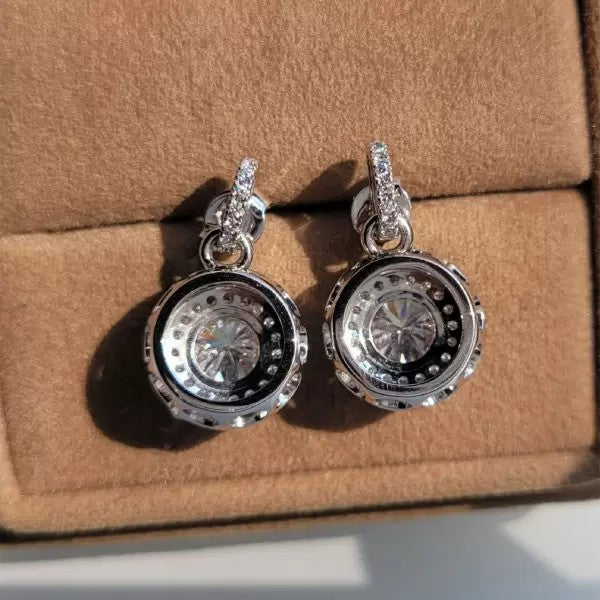 8ctw Round Cut White Sapphire Halo Dangle Drop Earrings