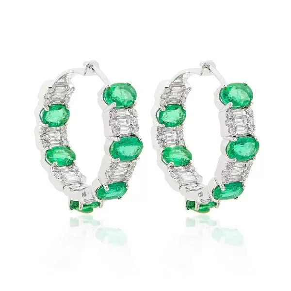 10.8ctw Oval Cut Emerald Hoop Earrings