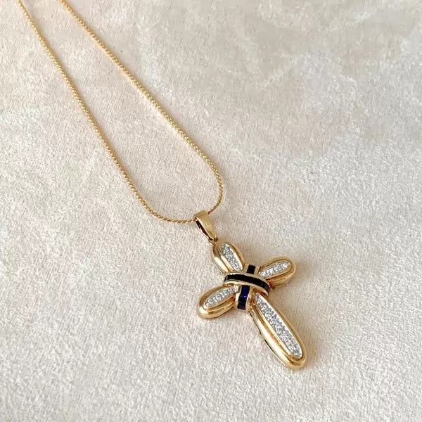 Vintage 4ctw Round Cut White Sapphire Cross Pendant Necklace